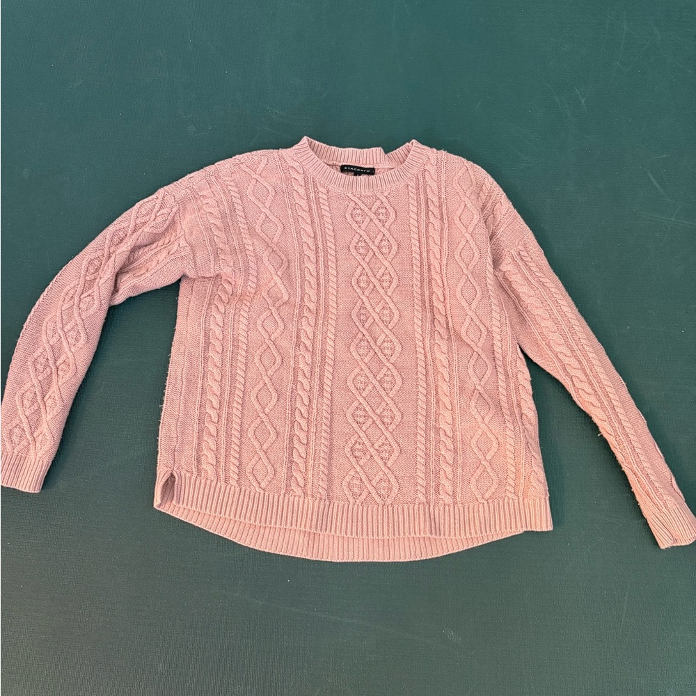 Staccato Pink Crew Neck Cable Knit Sweater
